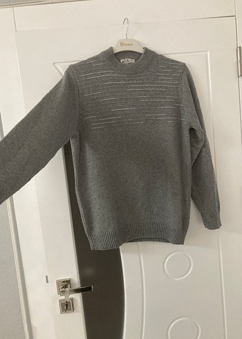 Gri Örgü Yün erkek Kazak - Görsel 2