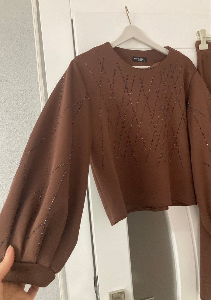 Kadın Kahverengi Triko Uzun Kollu Midi Elbise - Görsel 3