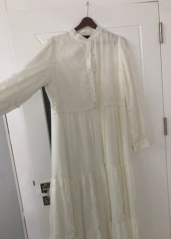 Uzun Beyaz Bohem şifon Elbise - Görsel 2