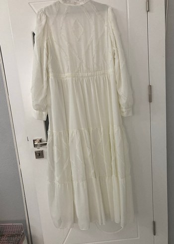 Uzun Beyaz Bohem şifon Elbise - Görsel 4