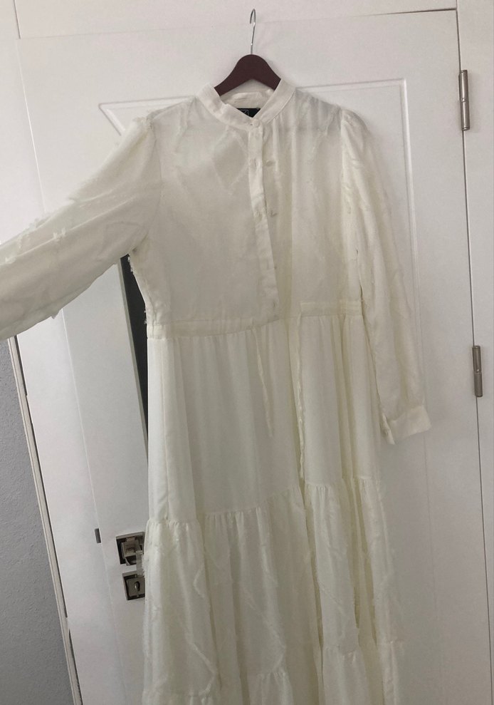 Uzun Beyaz Bohem şifon Elbise - Görsel 2