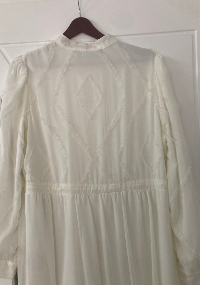 Uzun Beyaz Bohem şifon Elbise - Görsel 5