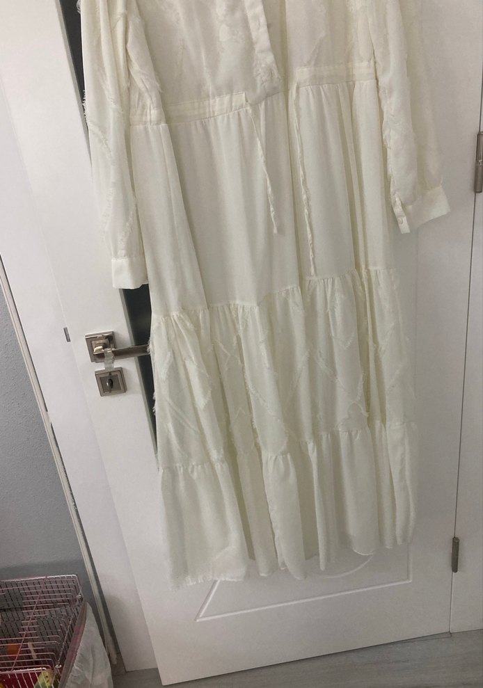 Uzun Beyaz Bohem şifon Elbise - Görsel 3