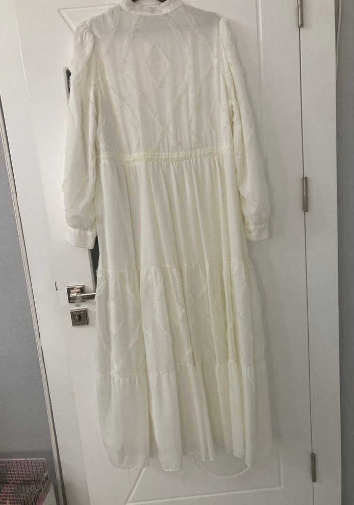 Uzun Beyaz Bohem şifon Elbise - Görsel 4