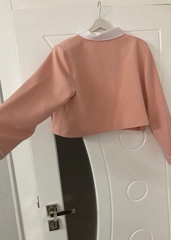 Pembe Düğmeli Kız Bolero Ceket - Görsel 3