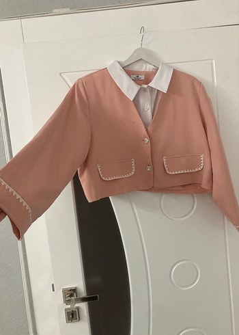 Pembe Düğmeli Kız Bolero Ceket - Görsel 2