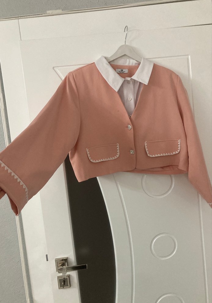 Pembe Düğmeli Kız Bolero Ceket - Görsel 2