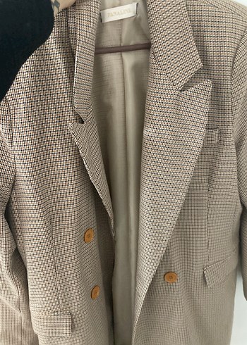 Bej Düğmeli Kadın Midi Blazer Ceket - Görsel 7