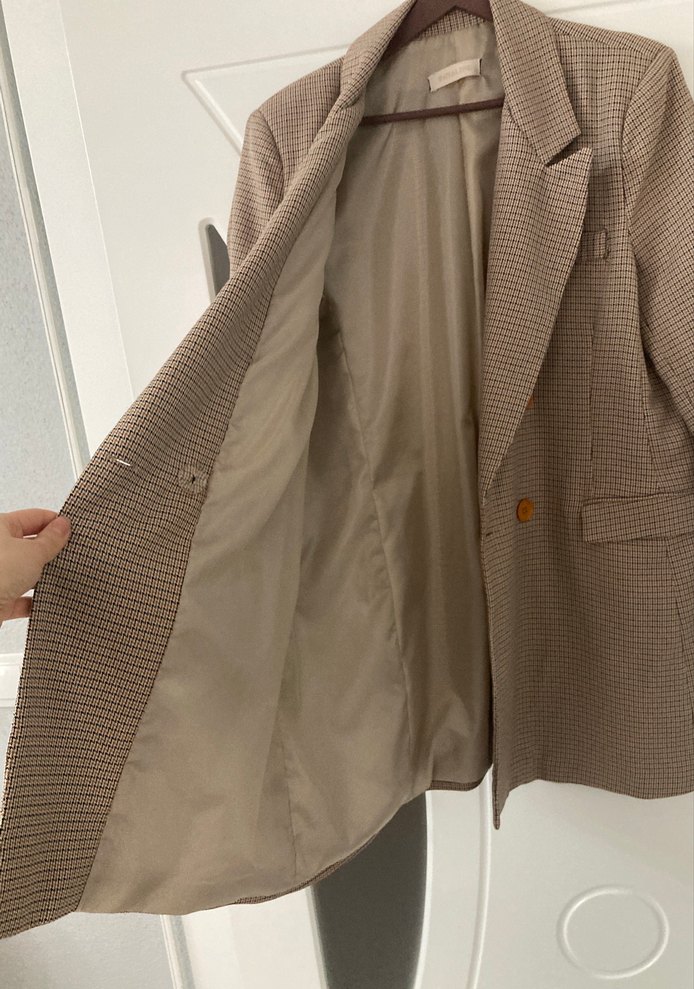 Bej Düğmeli Kadın Midi Blazer Ceket - Görsel 3