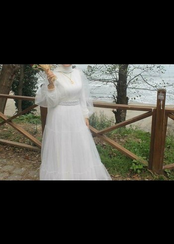 Bohem Uzun Beyaz Drape Detaylı Elbise nıkah elbısesı