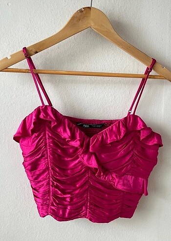 Zara Drapeli Saten Pembe Bluz