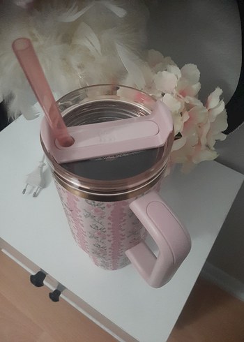 Stanley Pembe Çiçekli Termos Bardak - Görsel 3