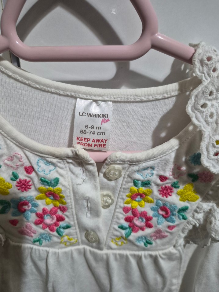 Nakışlı Beyaz Kız Çocuk Kolsuz Elbise 6.9 ay - Görsel 2