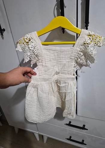 Kız Çocuk Beyaz Dantel Detaylı Pamuklu Elbise - Görsel 2