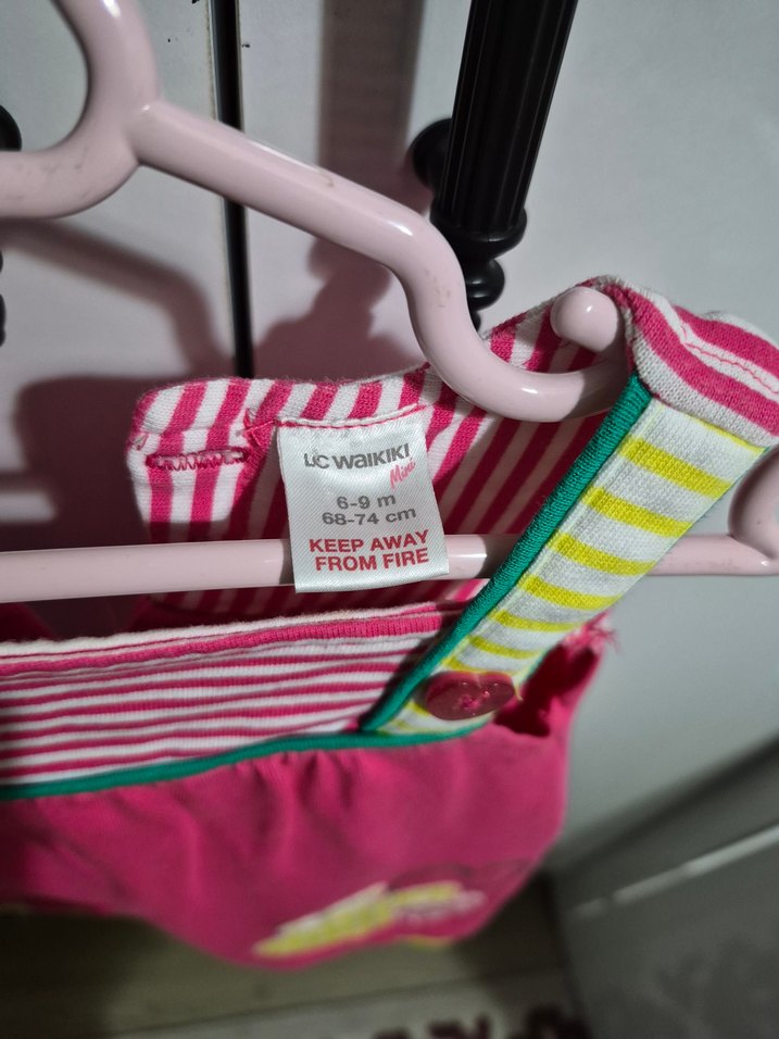 Kız Çocuk Renkli Düğmeli Askılı Elbise - Görsel 2