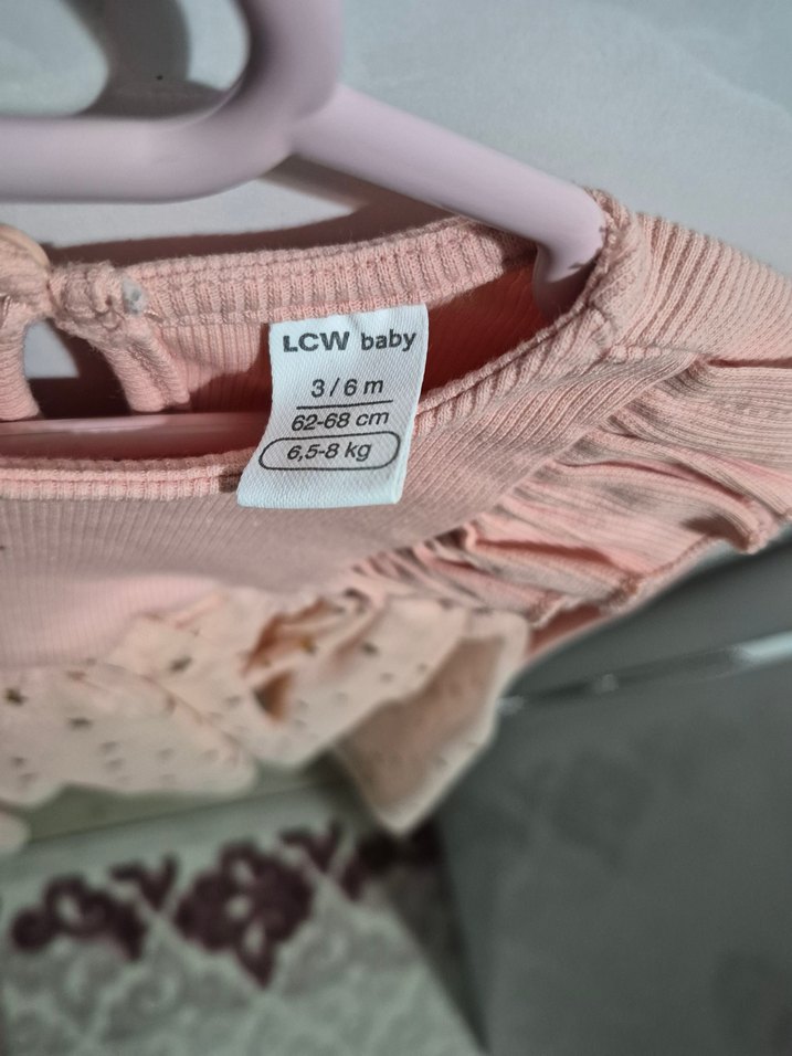 Uzun Kollu Fırfırlı Pembe Kız Çocuk Elbise 3.6 aylık - Görsel 2