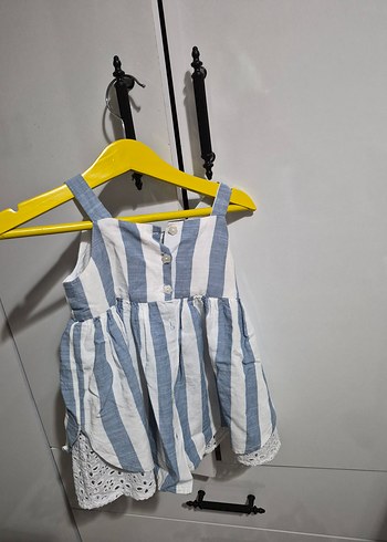 Mavi Beyaz Çizgili Kolsuz Kız Elbisesi panço  12 ay - Görsel 2