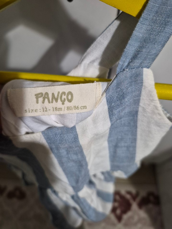 Mavi Beyaz Çizgili Kolsuz Kız Elbisesi panço  12 ay - Görsel 3