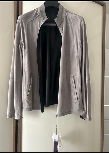 Kip marka Erkek Siyah-gri çift taraflı Deri Biker Ceket - Görsel 2