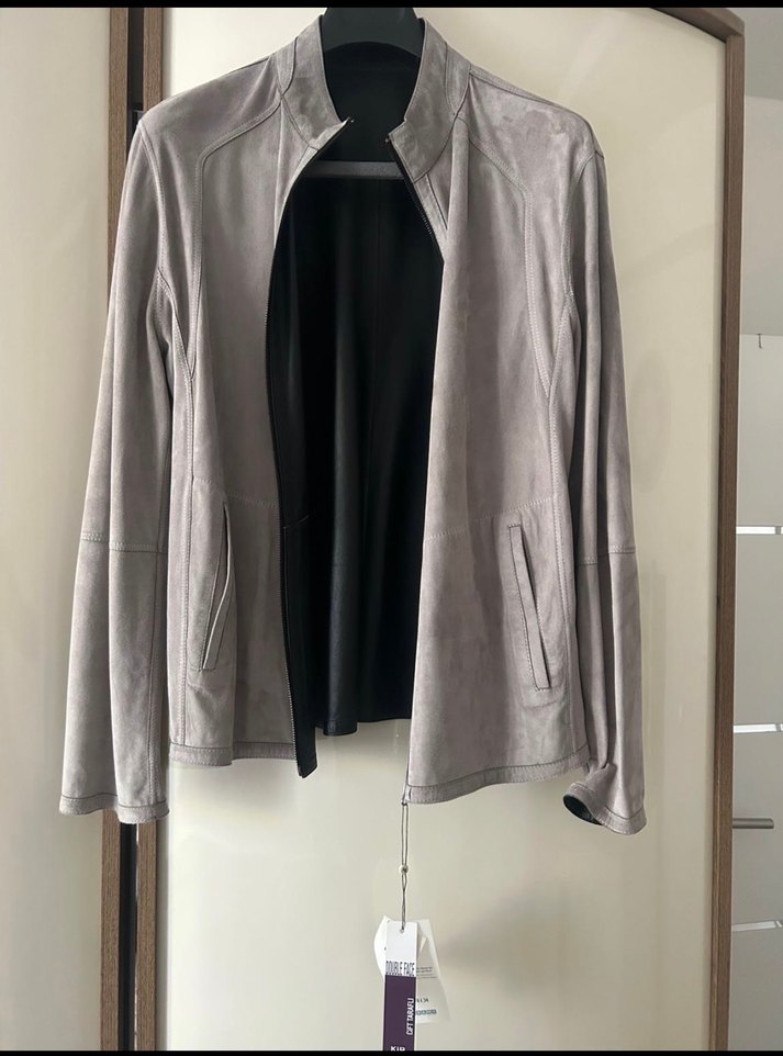 Kip marka Erkek Siyah-gri çift taraflı Deri Biker Ceket - Görsel 2