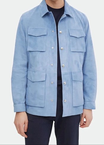 Ramsey marka sıfır Mavi Süet Düğmeli Erkek Ceket - Görsel 3