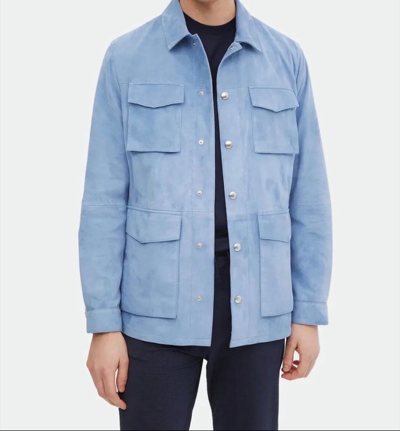 Ramsey marka sıfır Mavi Süet Düğmeli Erkek Ceket - Görsel 3