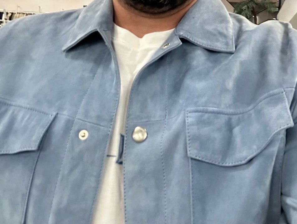 Ramsey marka sıfır Mavi Süet Düğmeli Erkek Ceket - Görsel 2