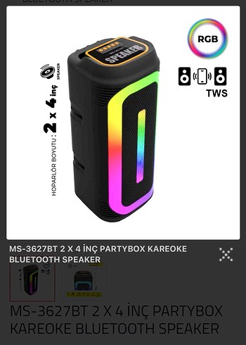 RGB Işıklı 2x4 İnç Bluetooth Karaoke Hoparlör