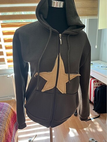 Önü Yıldızlı fermuarlı Y2k hoodie