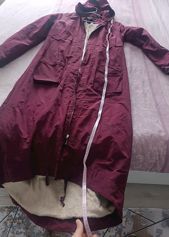 Bordo Uzun trençkot yagmurluk - Görsel 6