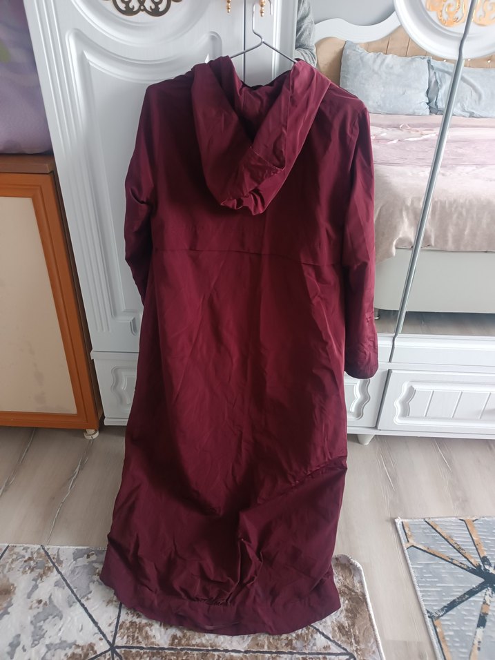 Bordo Uzun trençkot yagmurluk - Görsel 2