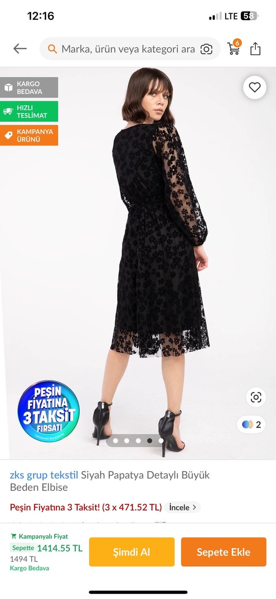 Siyah Dantel Detaylı Midi Elbise - Görsel 2