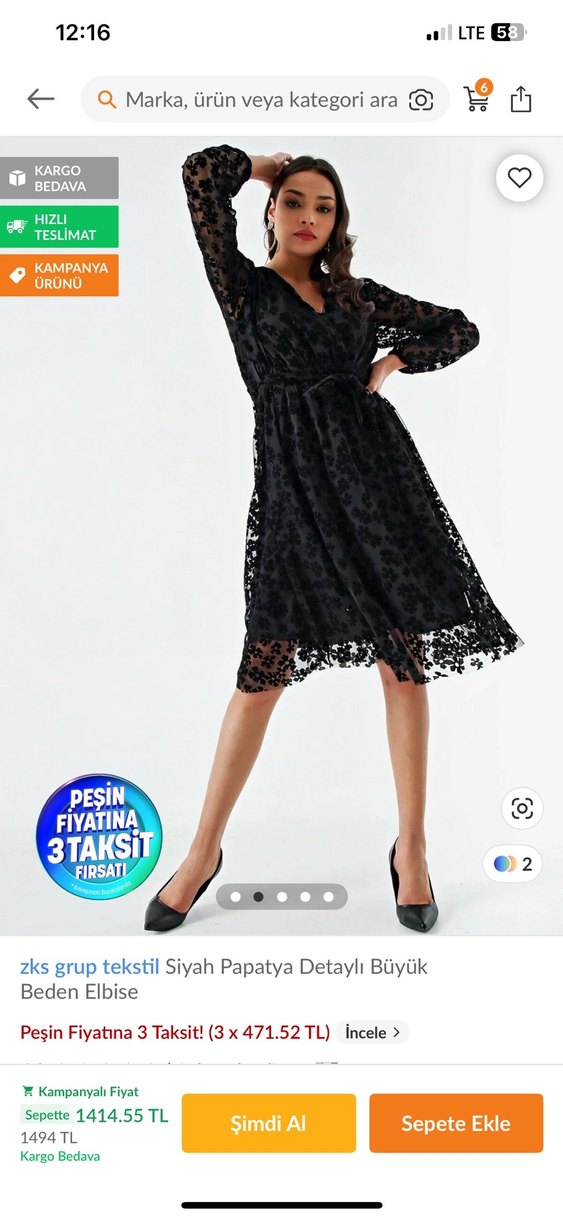 Siyah Dantel Detaylı Midi Elbise - Görsel 3