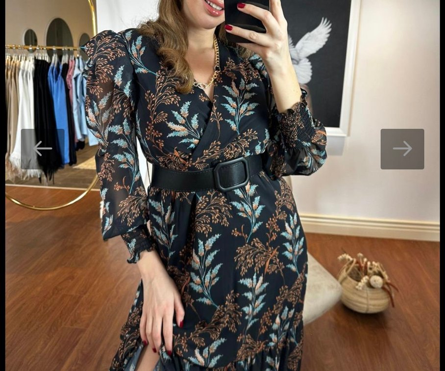 Kemerli Uzun Bohem Çiçek Desenli Elbise - Görsel 3