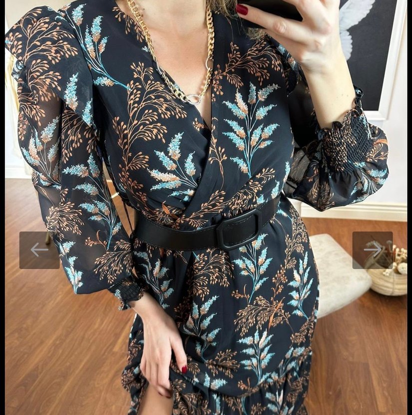 Kemerli Uzun Bohem Çiçek Desenli Elbise - Görsel 4