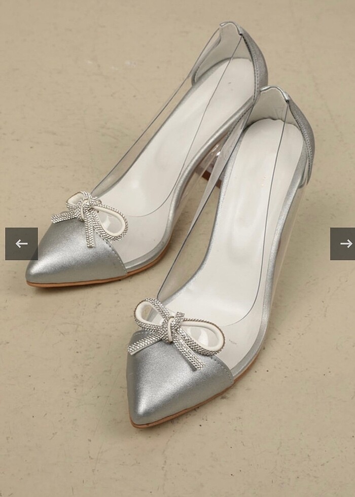 Şeffaf kurdeleli gümüş topuklu ayakkabı - Görsel 2