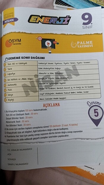 Beden Palme Yayınları 9. sınıf Deneme