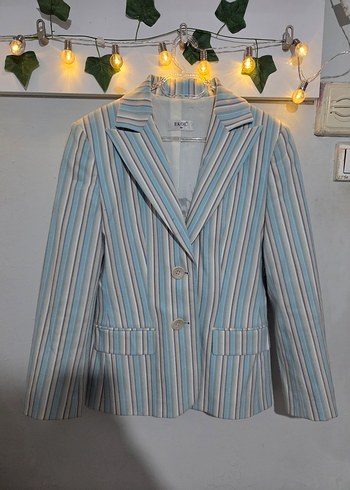Mavi Çizgili Düğmeli Kadın Blazer