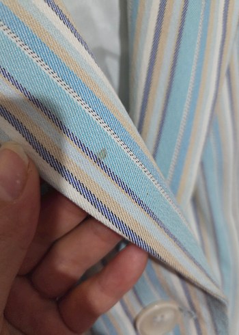 38 Beden mavi Renk Mavi Çizgili Düğmeli Kadın Blazer
