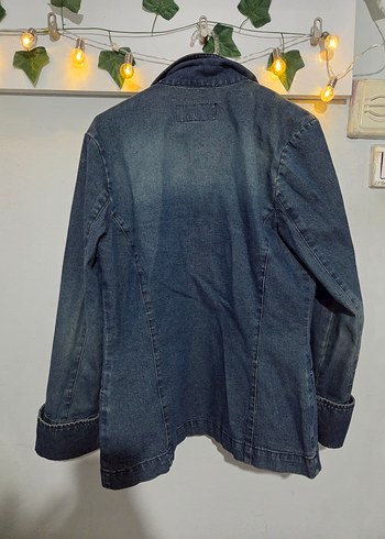 Diğer Düğmeli Kadın Denim Ceket, Normal Boy, Gri Mavi