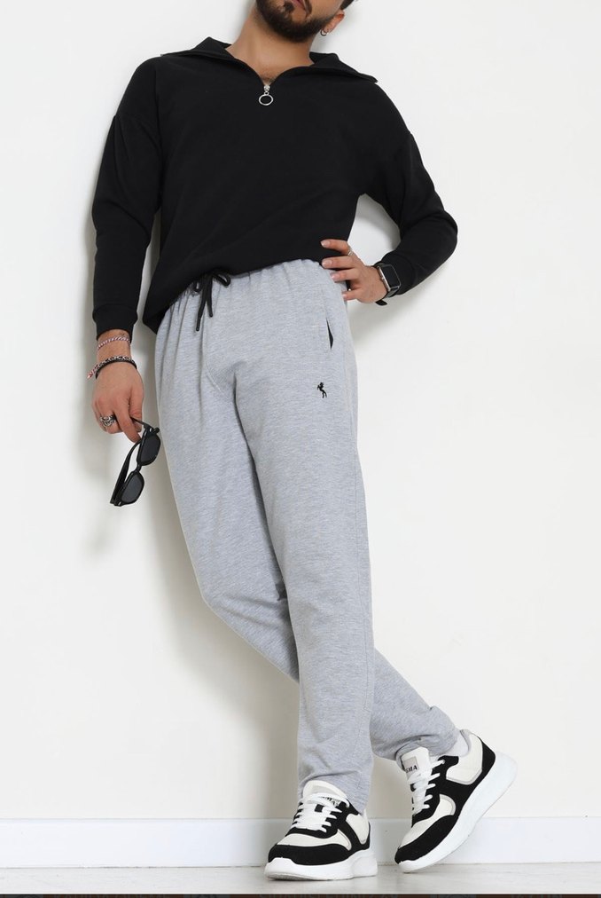 Gri Rahat Kesim Erkek Eşofman Altı - Görsel 4