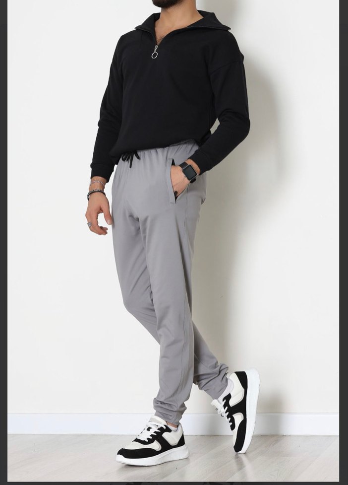 Gri Erkek Rahat Kesim Spor Pantolon - Görsel 4