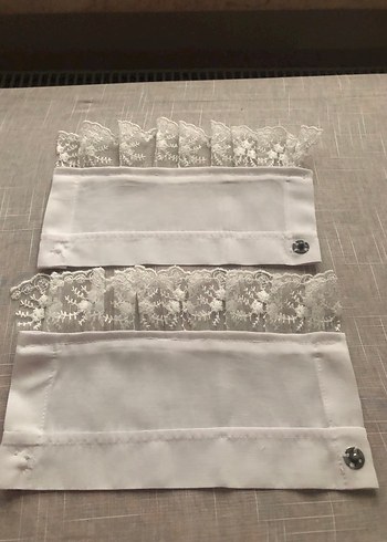 Dantel Detaylı Beyaz Keten kazak içi aksesuar kolluk - Görsel 3