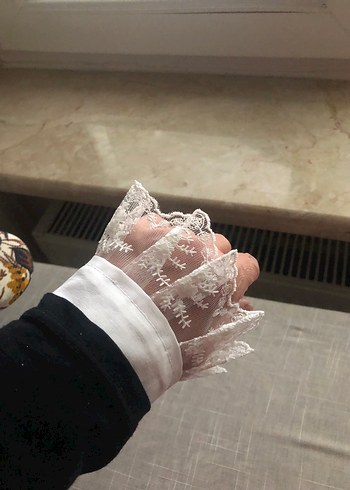 Dantel Detaylı Beyaz Keten kazak içi aksesuar kolluk - Görsel 6