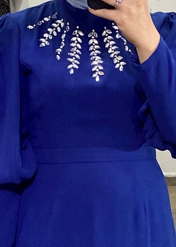 Kadın Lacivert Uzun Kollu Nakışlı Elbise - Görsel 4