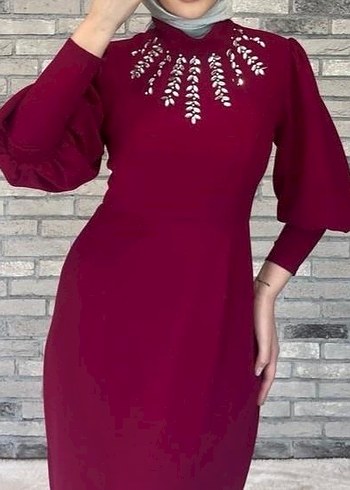 Vişne çürüğü Tesettür Uzun Elbise - Görsel 2