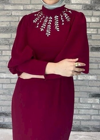 Vişne çürüğü Tesettür Uzun Elbise - Görsel 4