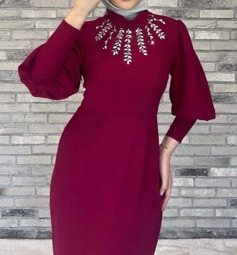 Vişne çürüğü Tesettür Uzun Elbise - Görsel 2