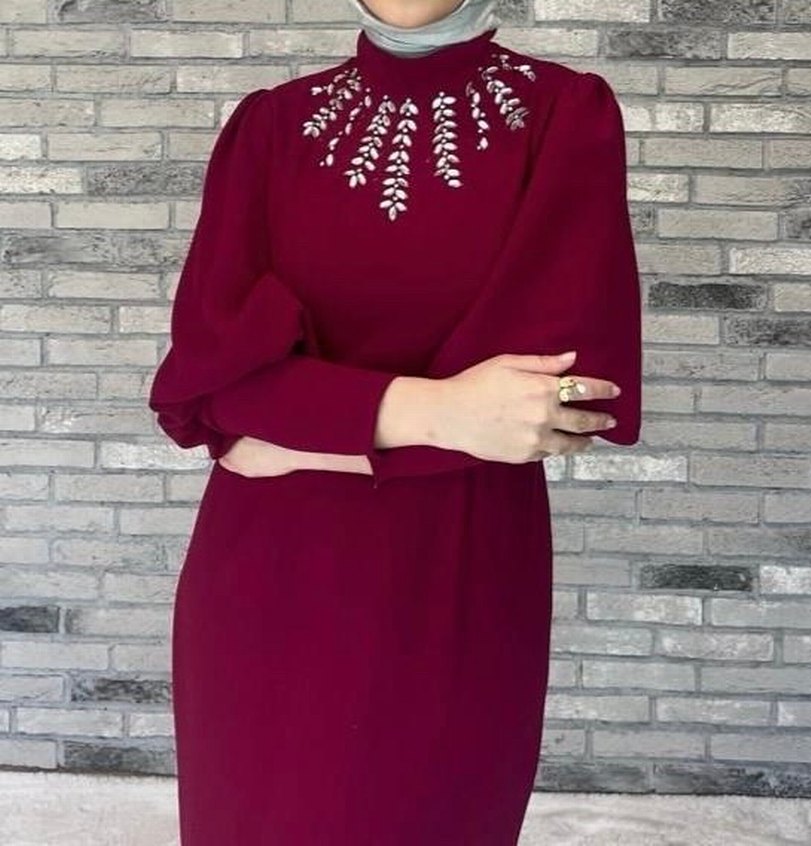 Vişne çürüğü Tesettür Uzun Elbise - Görsel 4