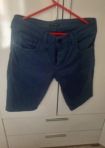 Erkek Koyu Mavi Düğmeli Kısa Denim Şort